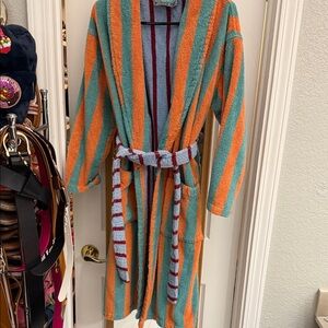 Dusen Dusen Striped colorblock Orange and Teal Bathrobe
